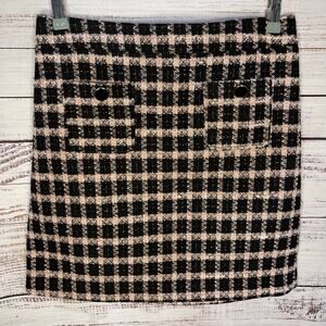 Maison D'Amelie tweed Mini Skirt US size 6 black pink white plaid pockets